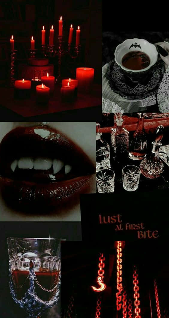 vampire aesthetic, gothic collage, lit red candles, SD Phone Wallpaper