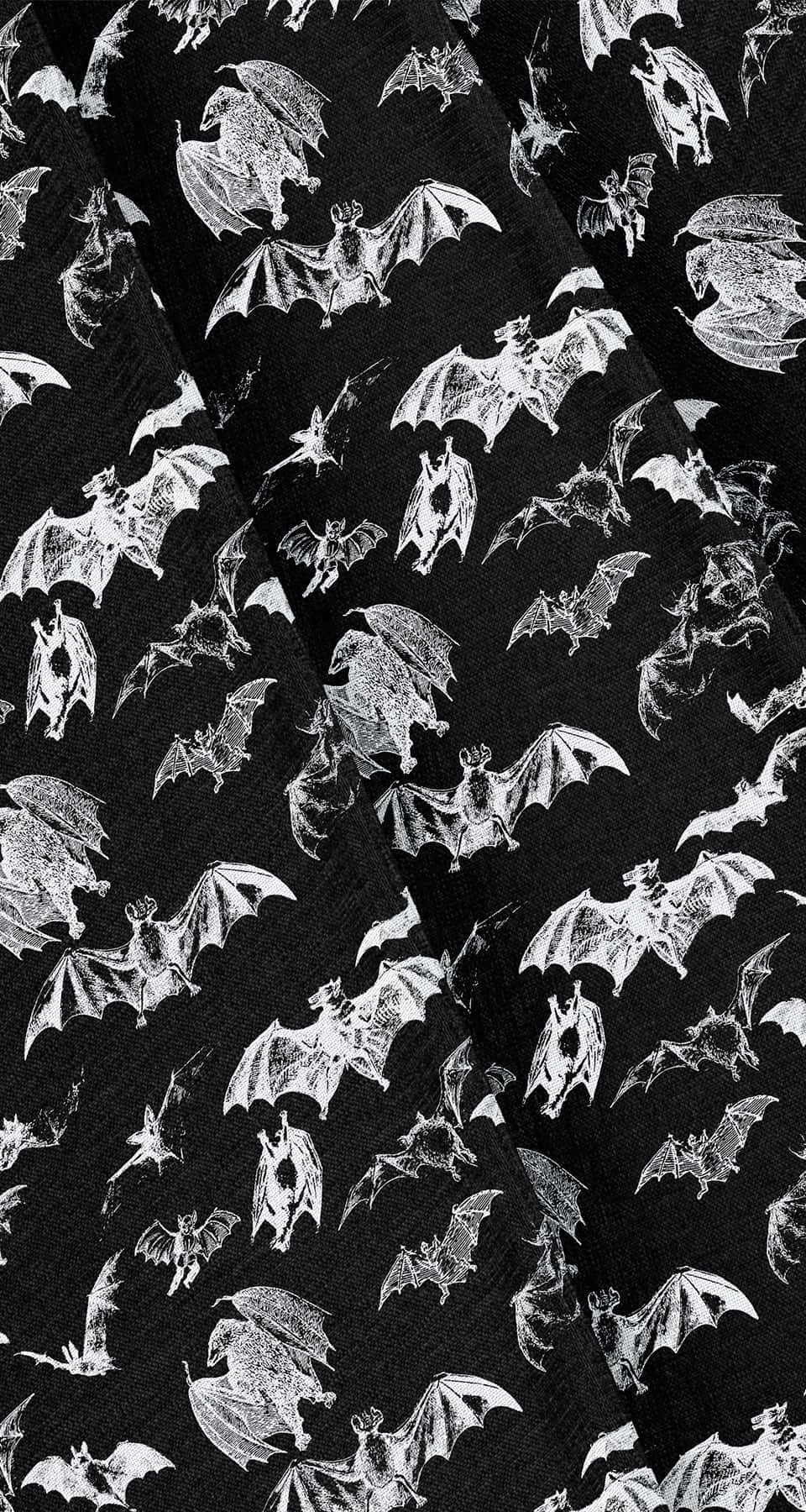 vampire aesthetic, black fabric, white vintage-style bats in flight, HD Phone Wallpaper