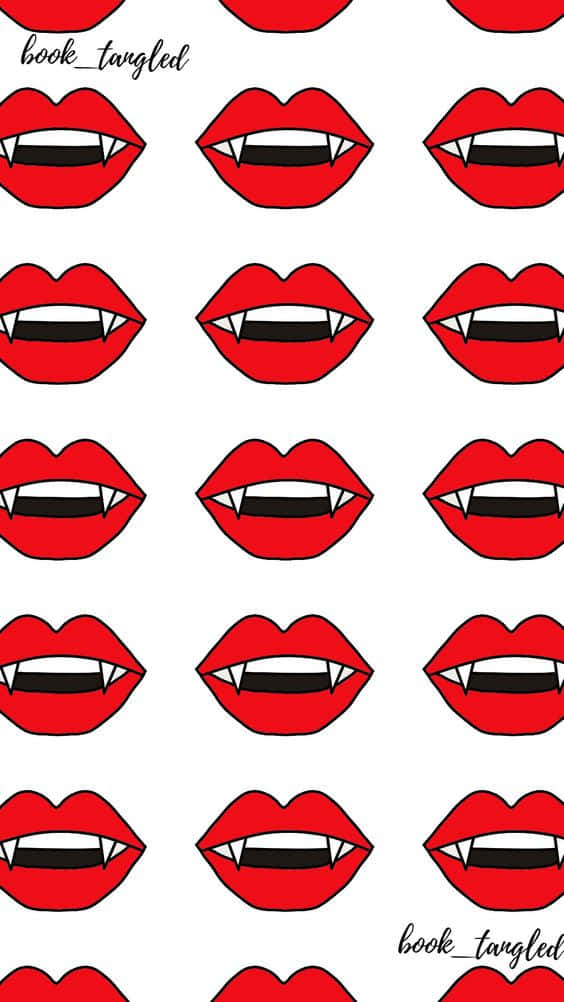 vampire aesthetic, vibrant red vampire lips, sharp fangs, SD Phone Wallpaper