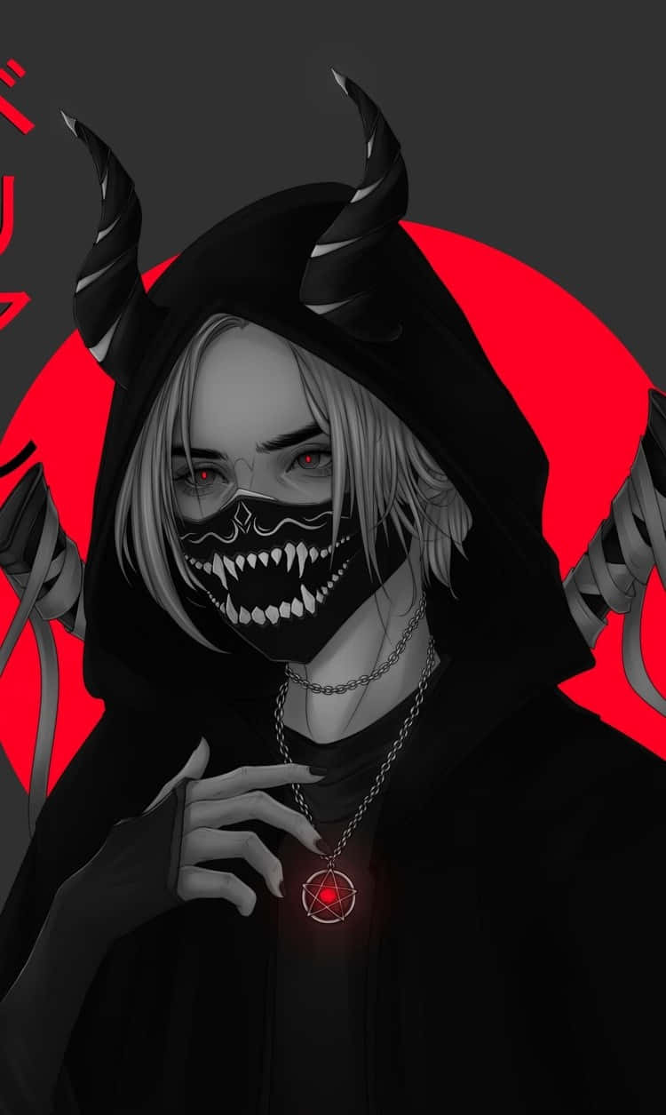 anime demon, horns, skull mask, SD Phone Wallpaper