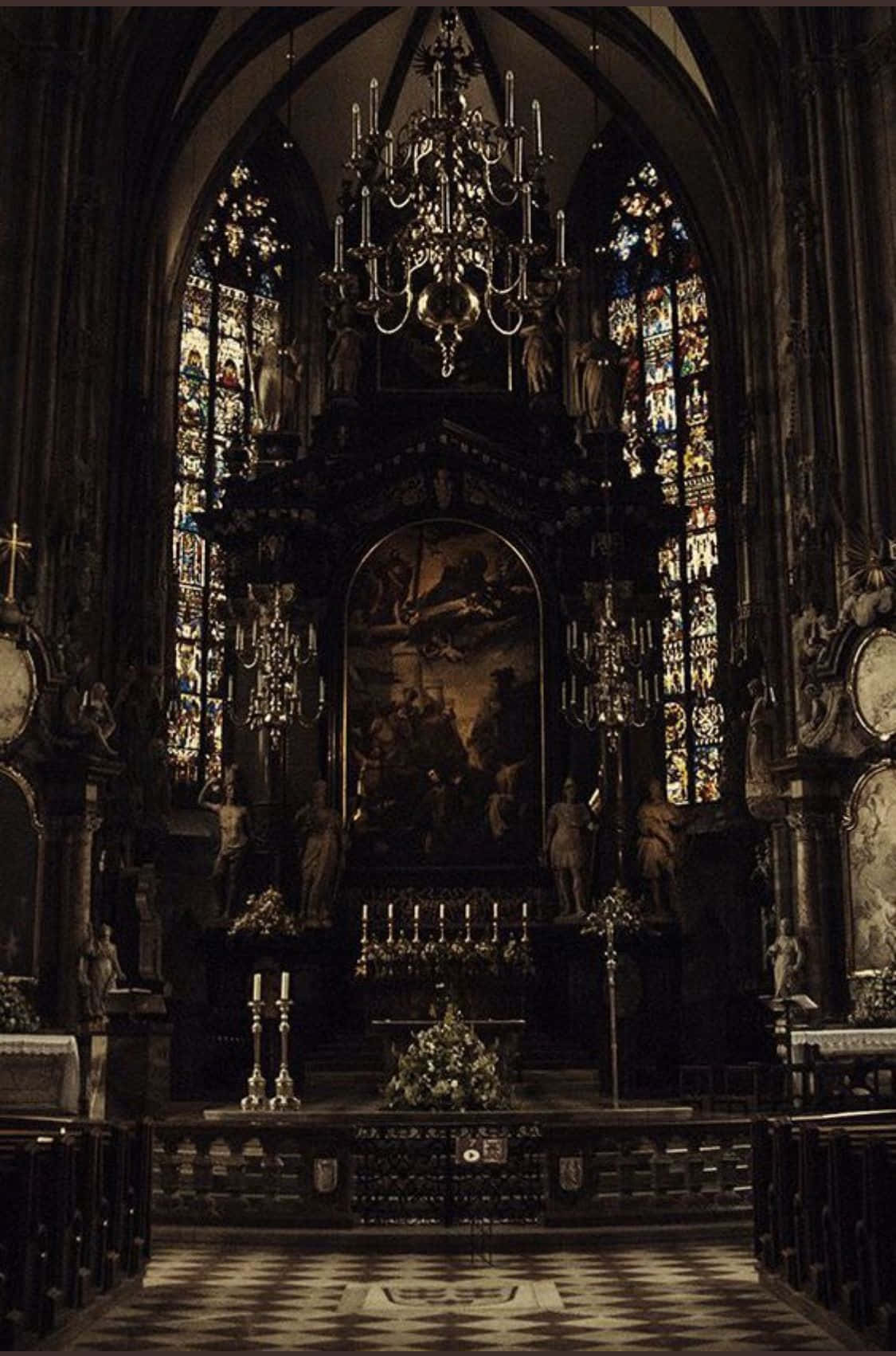 gothic cathedral, ornate altarpiece, stained glass windows, HD Phone Wallpaper