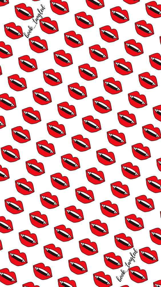 vampire aesthetic, bold red cartoon lips, white teeth, SD Phone Wallpaper