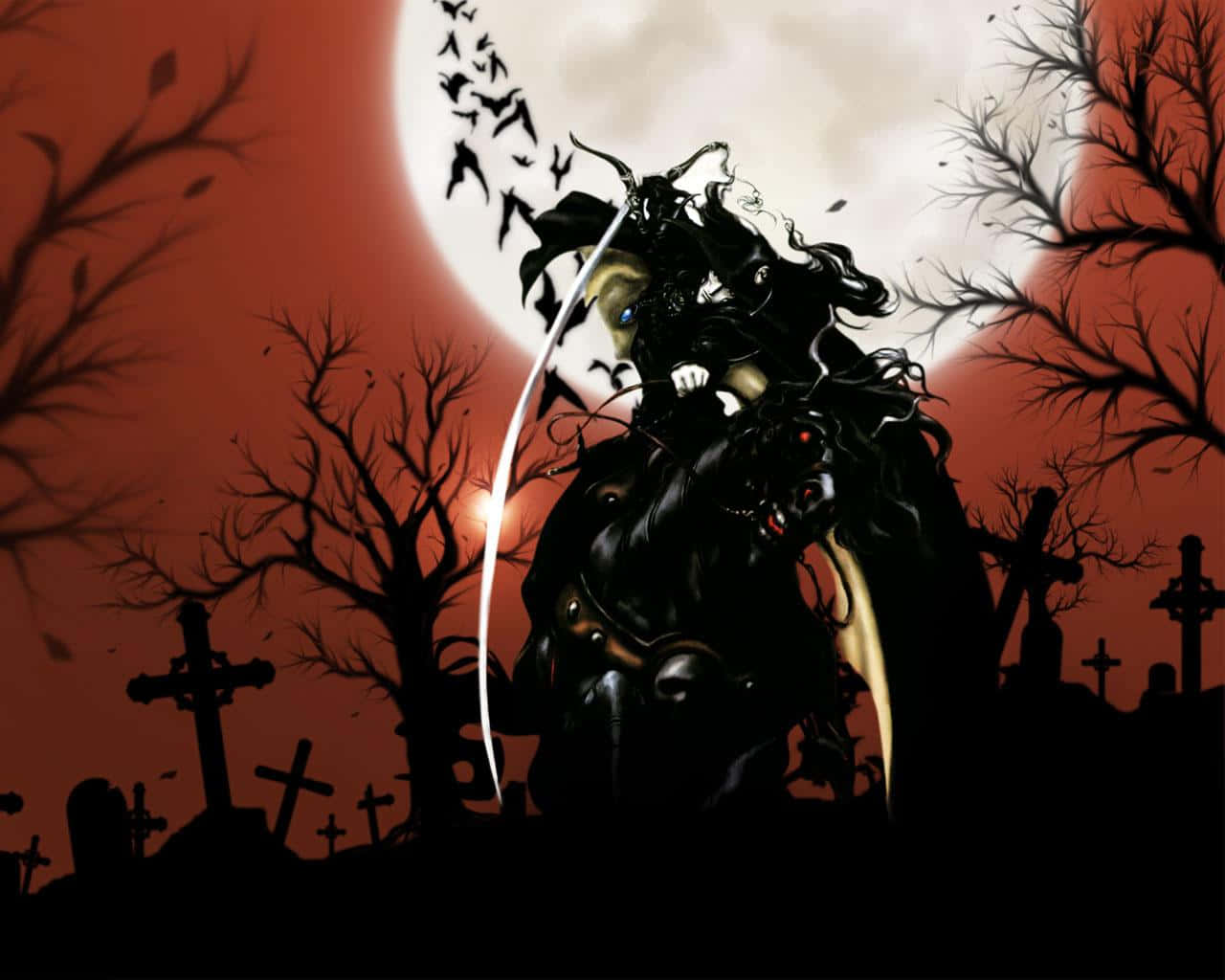 Vampire Aesthetic, glowing eyes, blood-red sky, HD Desktop Wallpaper