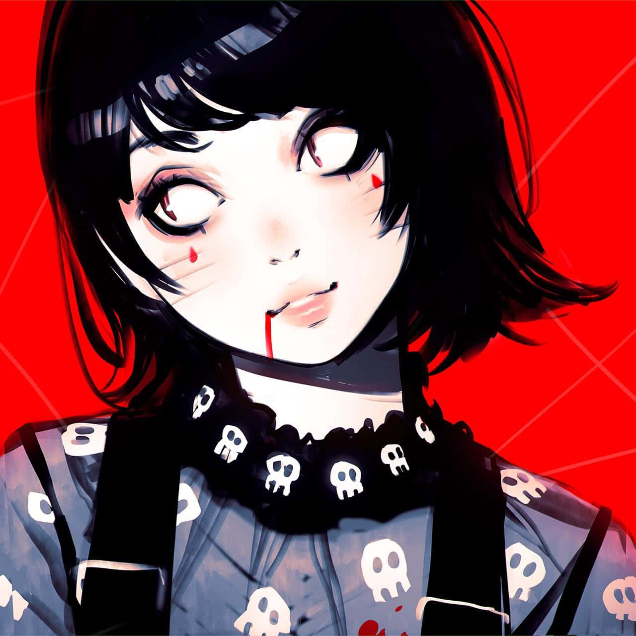 Vampire Girl Anime Aesthetic, black hair, blood dripping from her eyes and mouth, HD Desktop Wallpaper