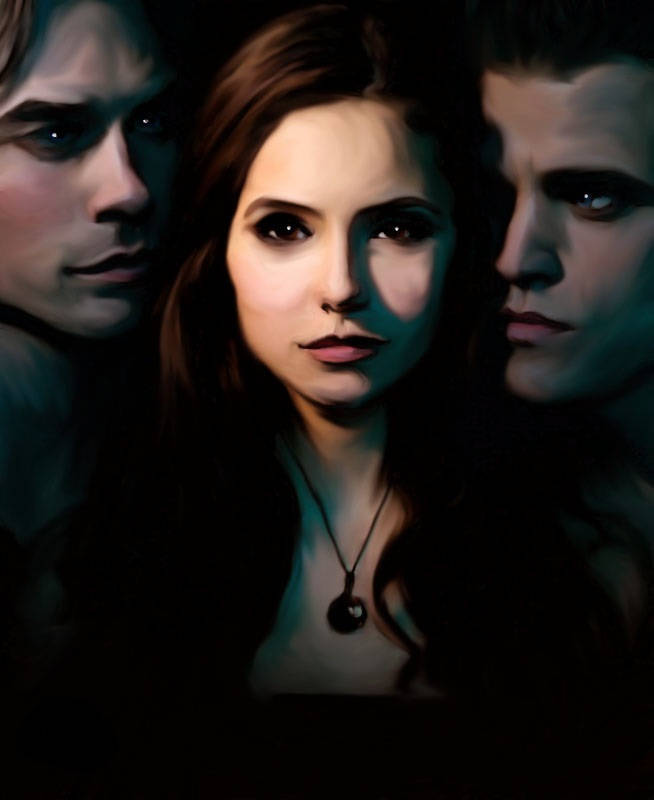 Vampire Diaries, pale-faced figures, intense eyes, SD Phone Wallpaper