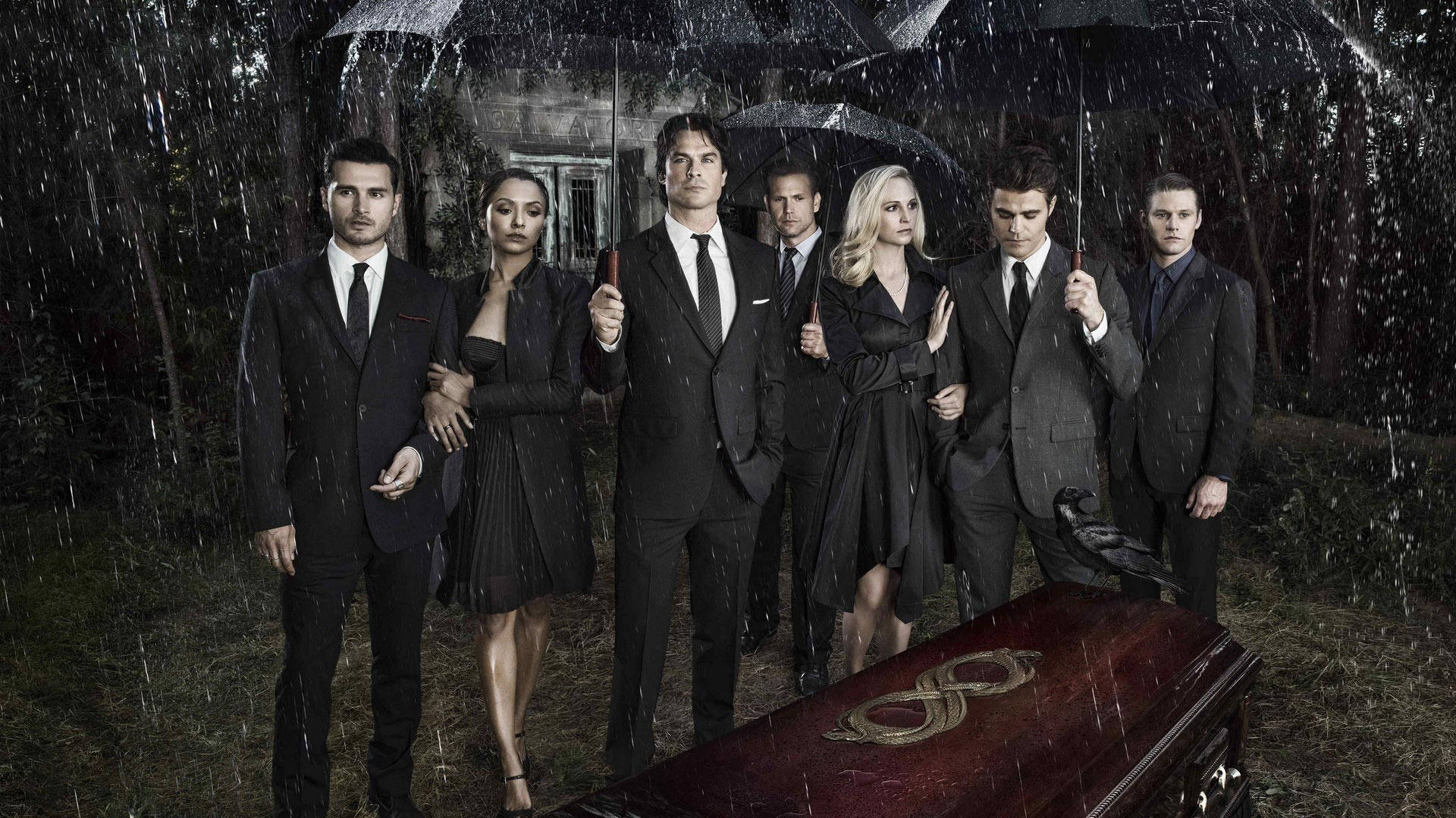 Vampire Diaries, funeral poster, rain-soaked graveyard, Full HD Desktop Wallpaper