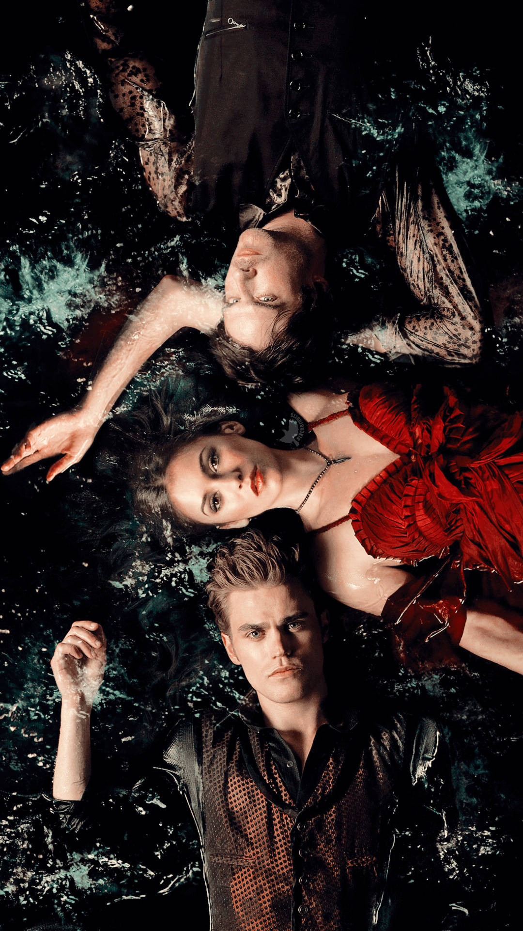 Vampire Diaries, love triangle, red dress, Full HD Phone Wallpaper