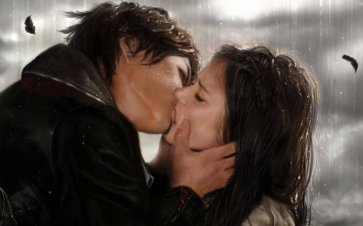 Vampire Diaries, rain, feathers, HD Desktop Wallpaper