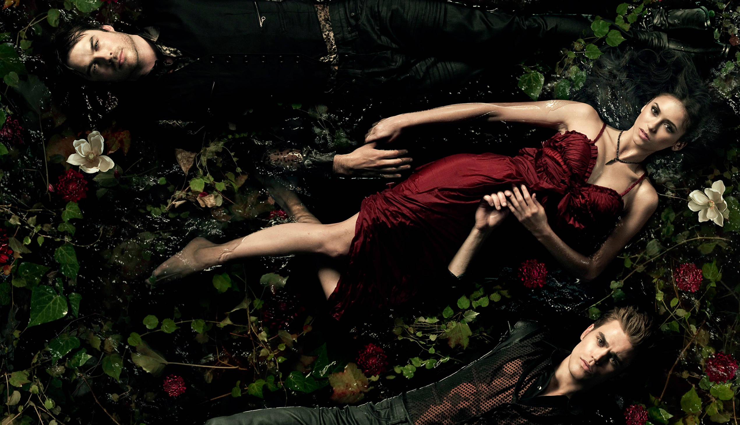Vampire Diaries, red roses, dark water, Full HD Desktop Wallpaper