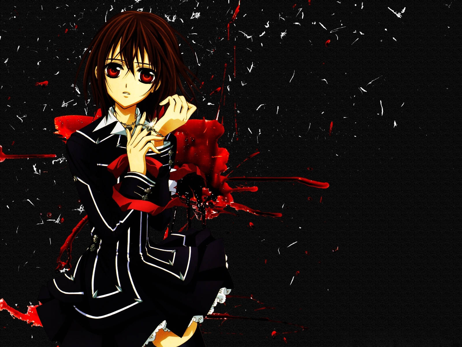 Vampire Knight Yuki, red eyes, black uniform, HD Desktop Wallpaper