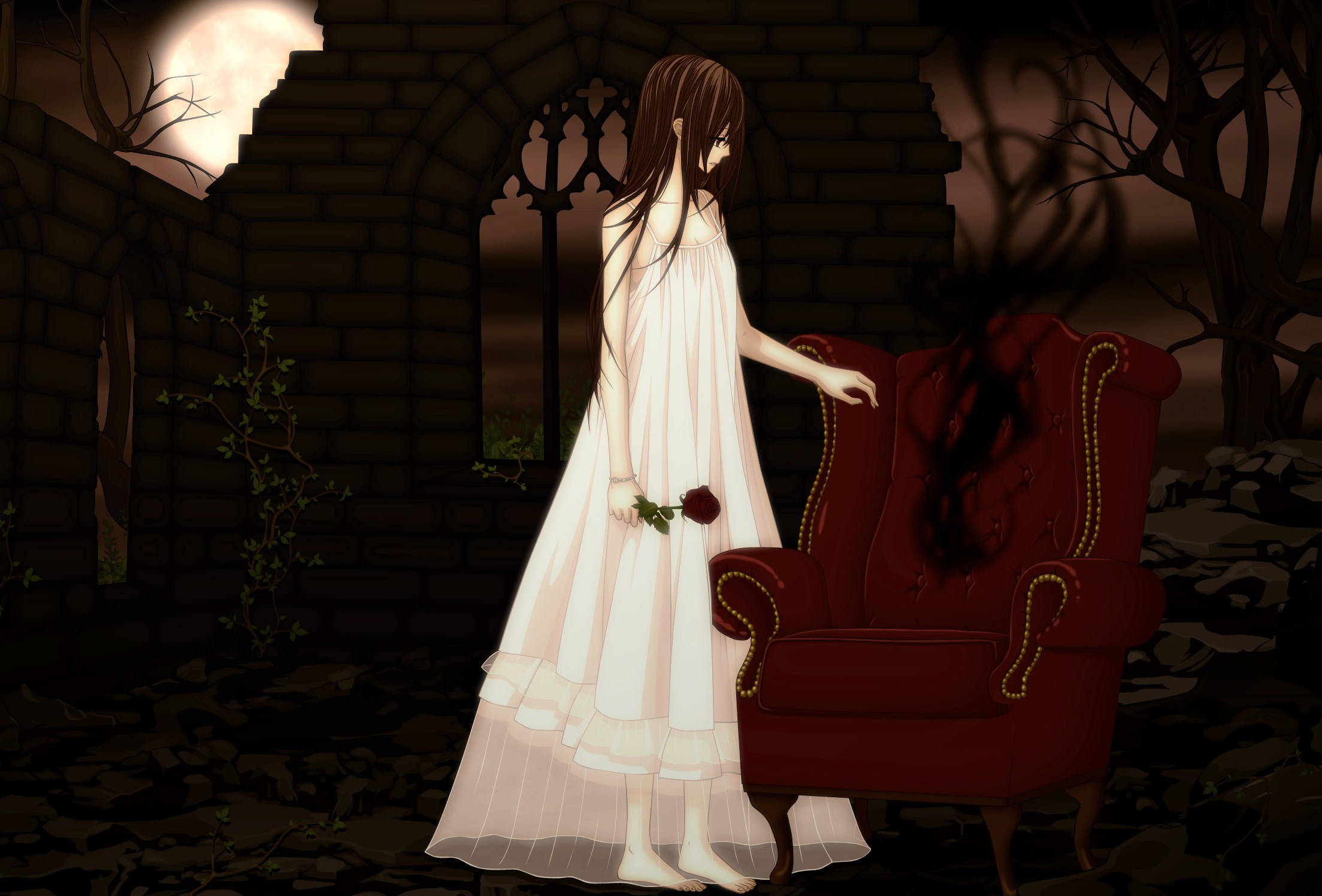 Vampire Knight, Yuki, white dress, Full HD Desktop Wallpaper