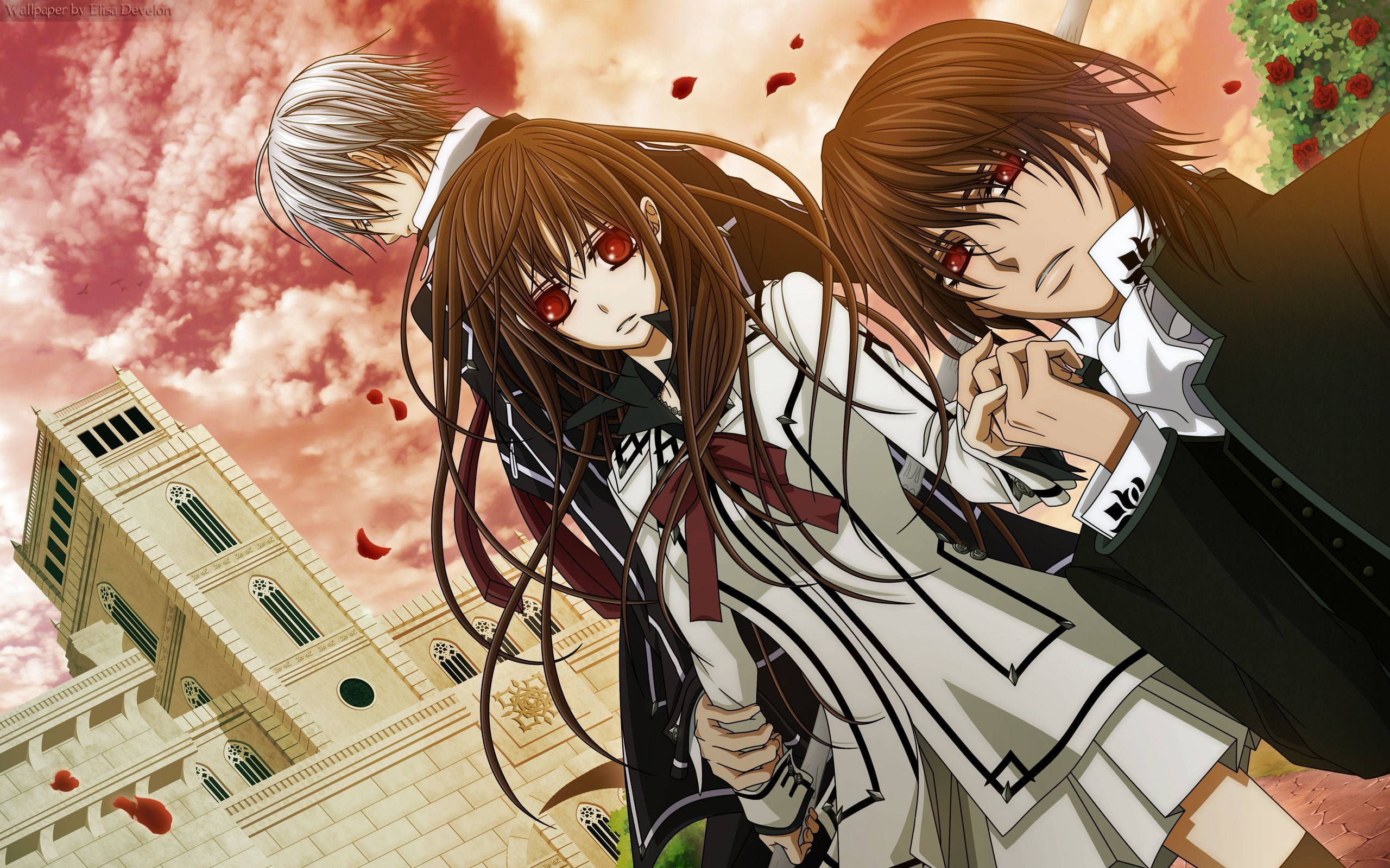 Vampire Knight, red eyes, flowing hair, 2K Desktop Wallpaper