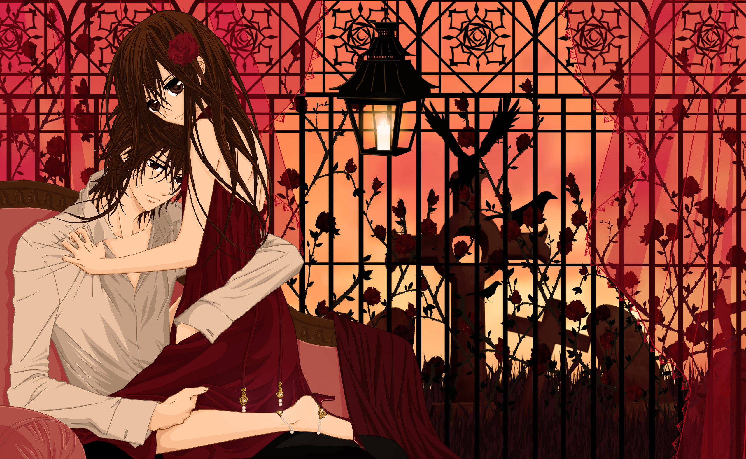 Vampire Knight, red aesthetic, fiery sunset, Full HD Desktop Wallpaper