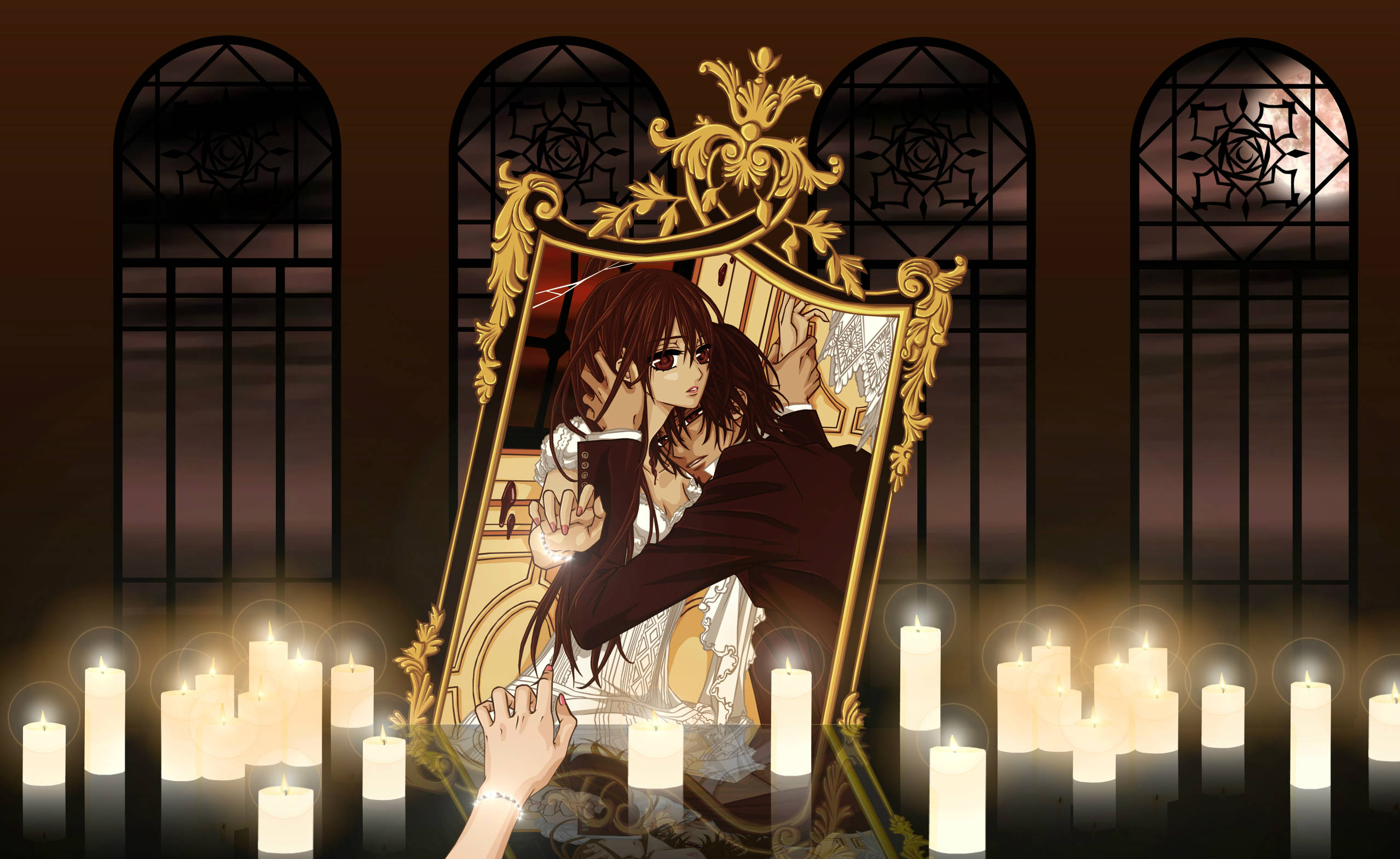 Vampire Knight, mirror, dark-haired anime girl, Full HD Desktop Wallpaper