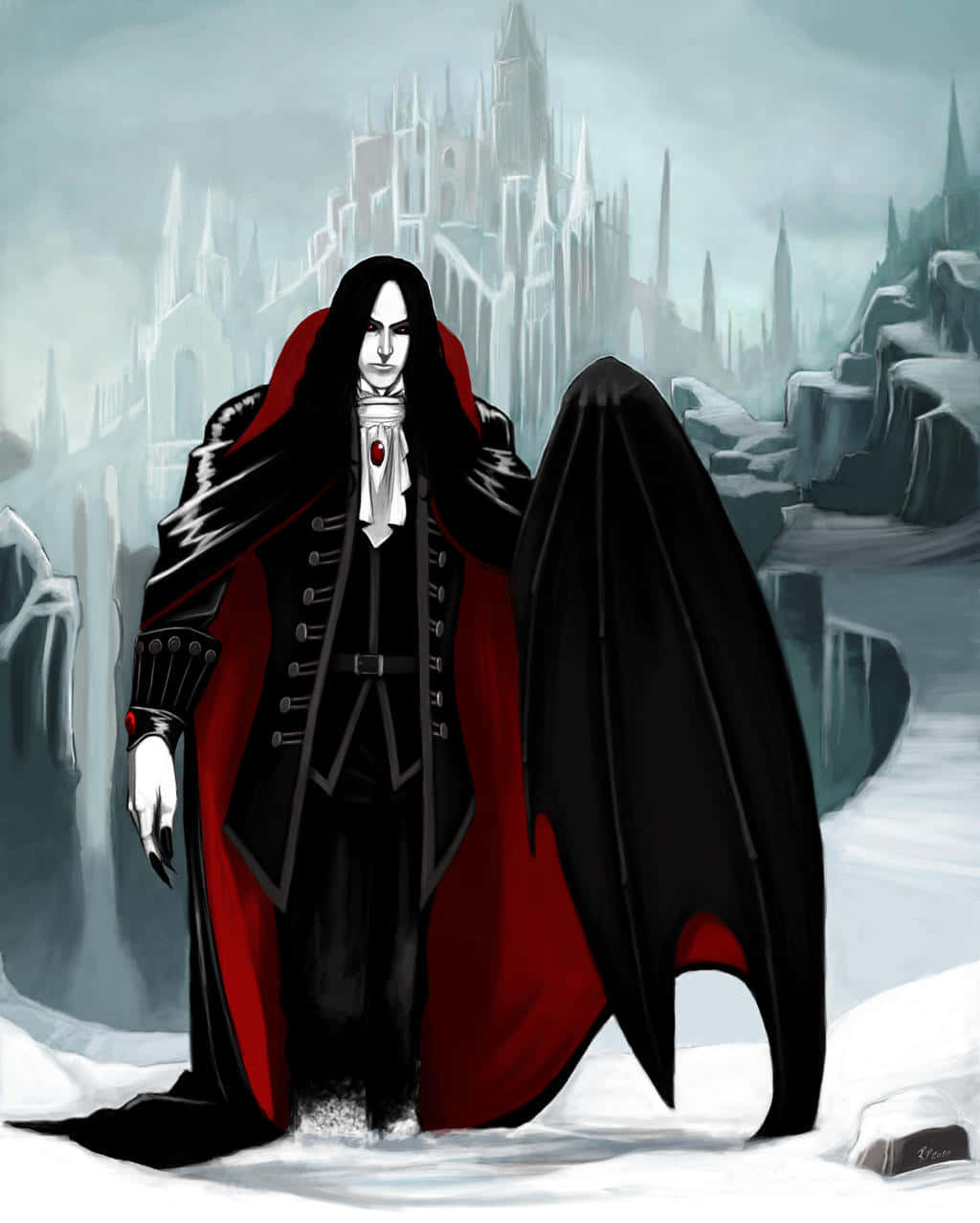 Vampire Lord, bat wings, snow, SD Phone Wallpaper
