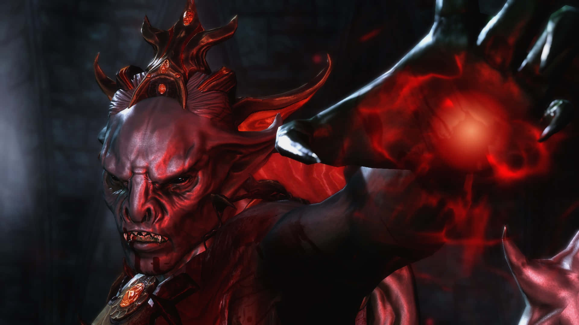 Vampire Lord, glowing red eyes, horns, Full HD Desktop Wallpaper