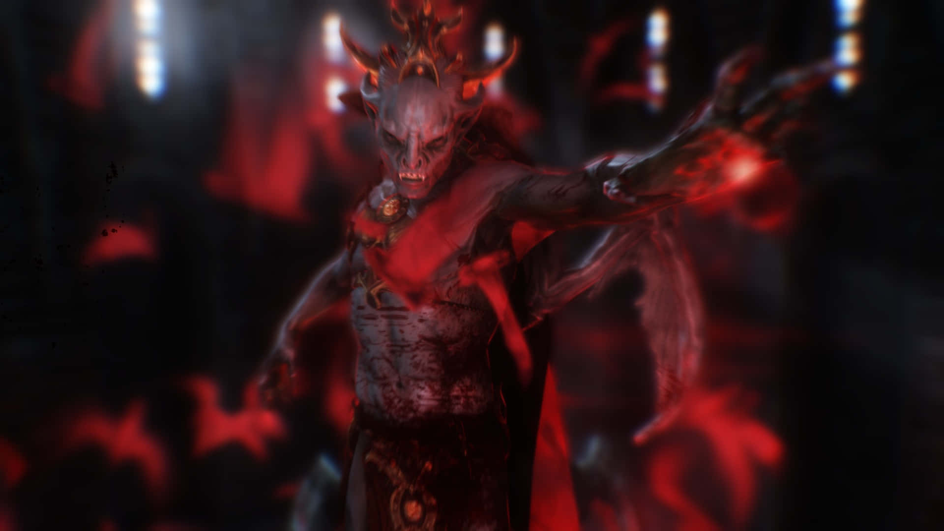Vampire Lord, glowing red horns, fiery aura, Full HD Desktop Wallpaper