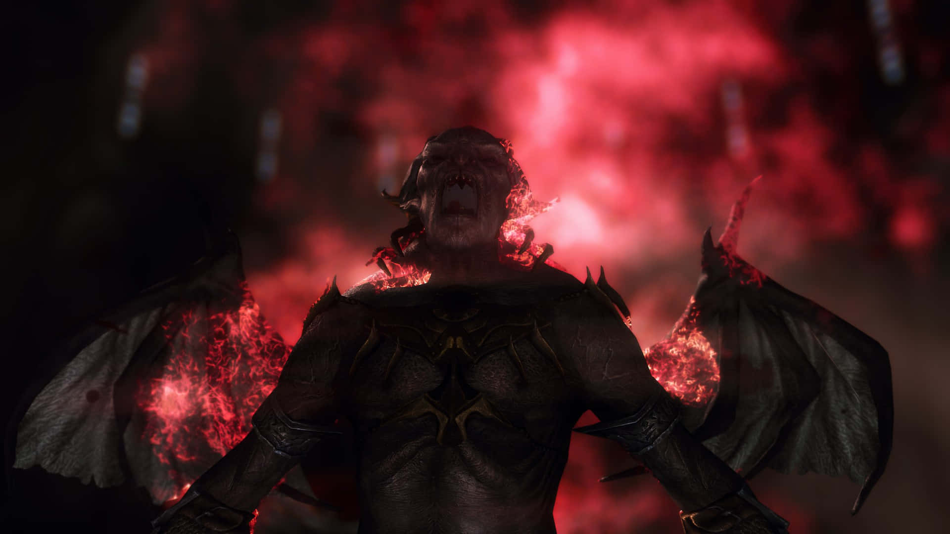 Vampire Lord, glowing red wings, fiery crimson backdrop, Full HD Desktop Wallpaper