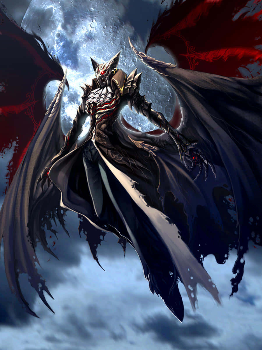 Vampire Lord, dark-winged demonic figure, glowing red eyes, SD Phone Wallpaper