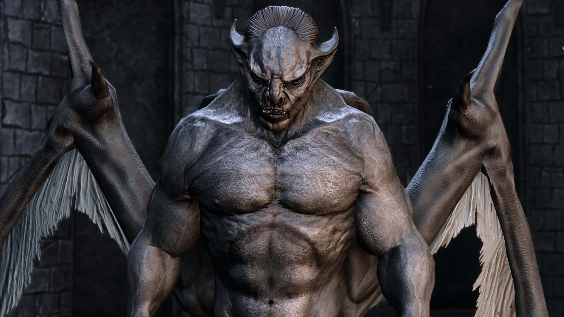 Vampire Lord, demonic statue, muscular physique, Full HD Desktop Wallpaper