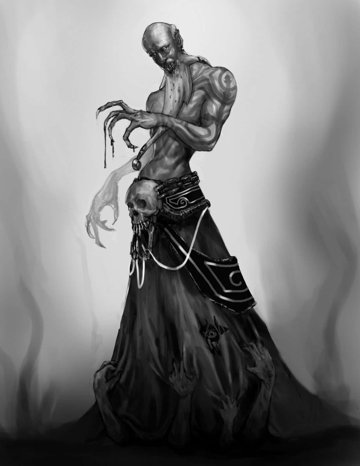 Vampire Lord, monochrome illustration, gaunt, muscular figure, HD Phone Wallpaper