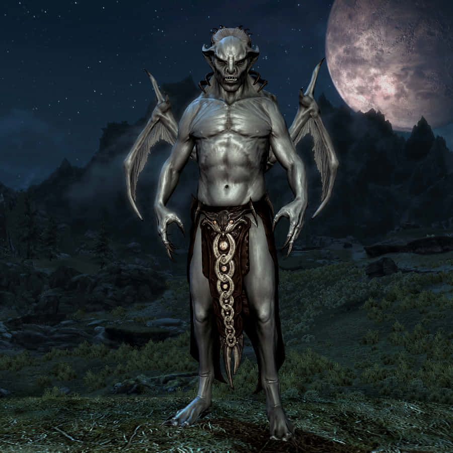 Vampire Lord, silver-skinned, bat-like wings, SD Desktop Wallpaper