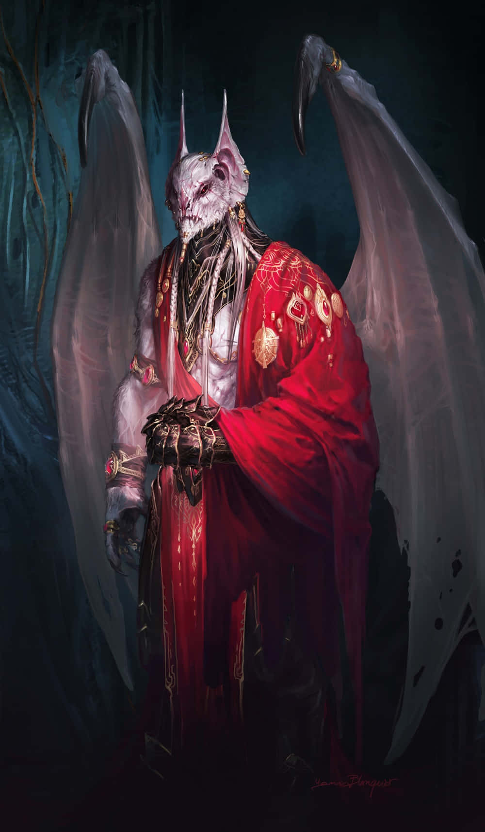 Vampire Lord, bat-like wings, red robes, HD Phone Wallpaper