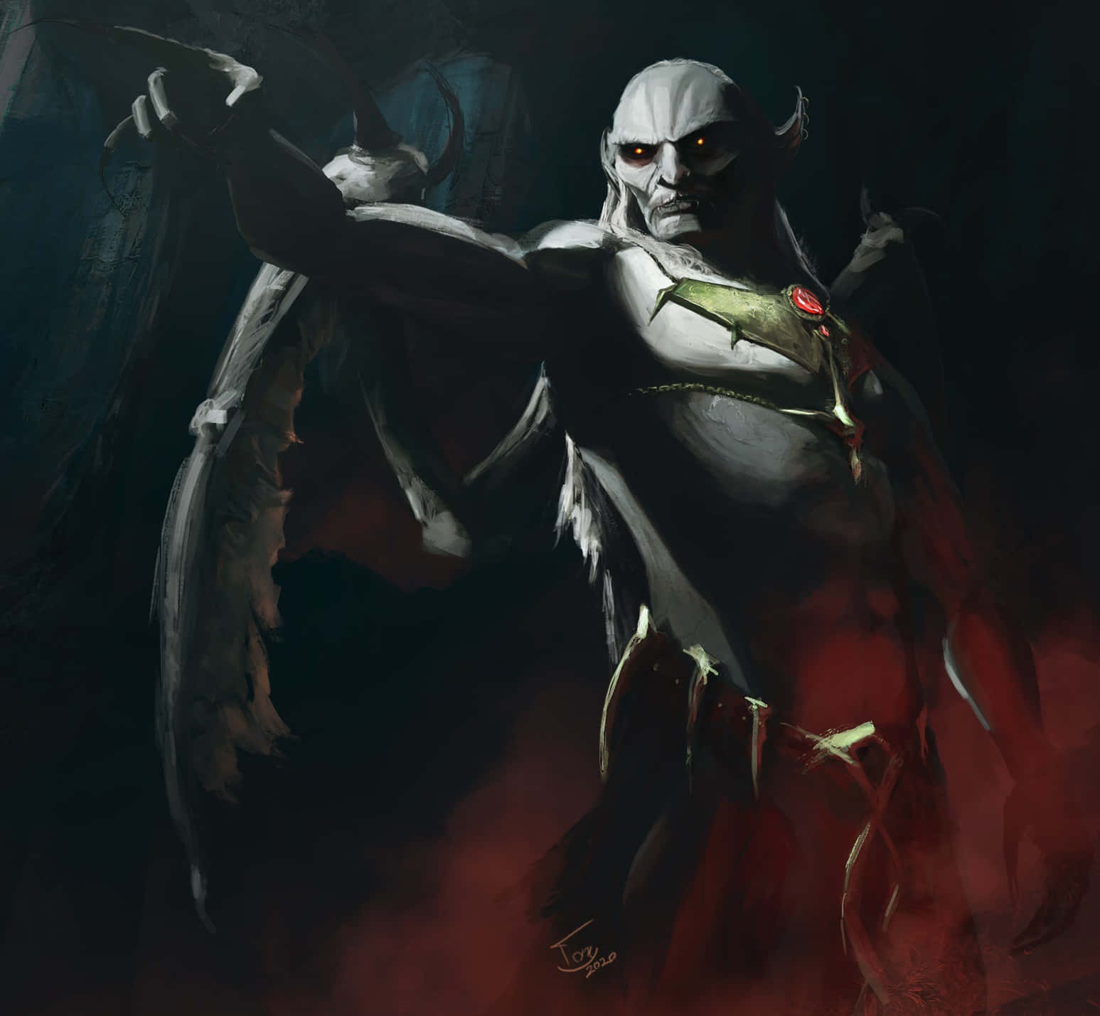 Vampire Lord, moonlit night, glowing red eyes, HD Desktop Wallpaper