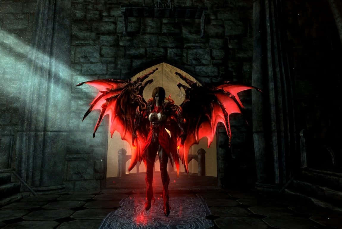 Vampire Lord, glowing red wings, gothic cathedral, SD Desktop Wallpaper