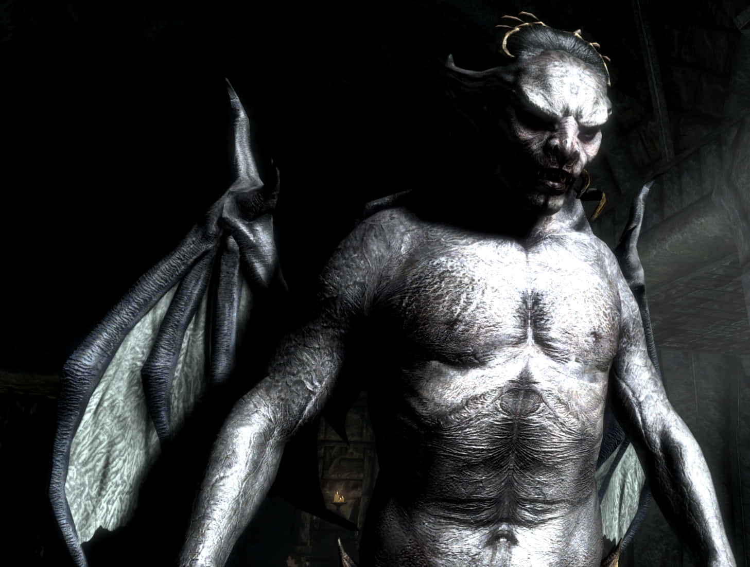 Vampire Lord, silver-skinned, bat-like wings, HD Desktop Wallpaper