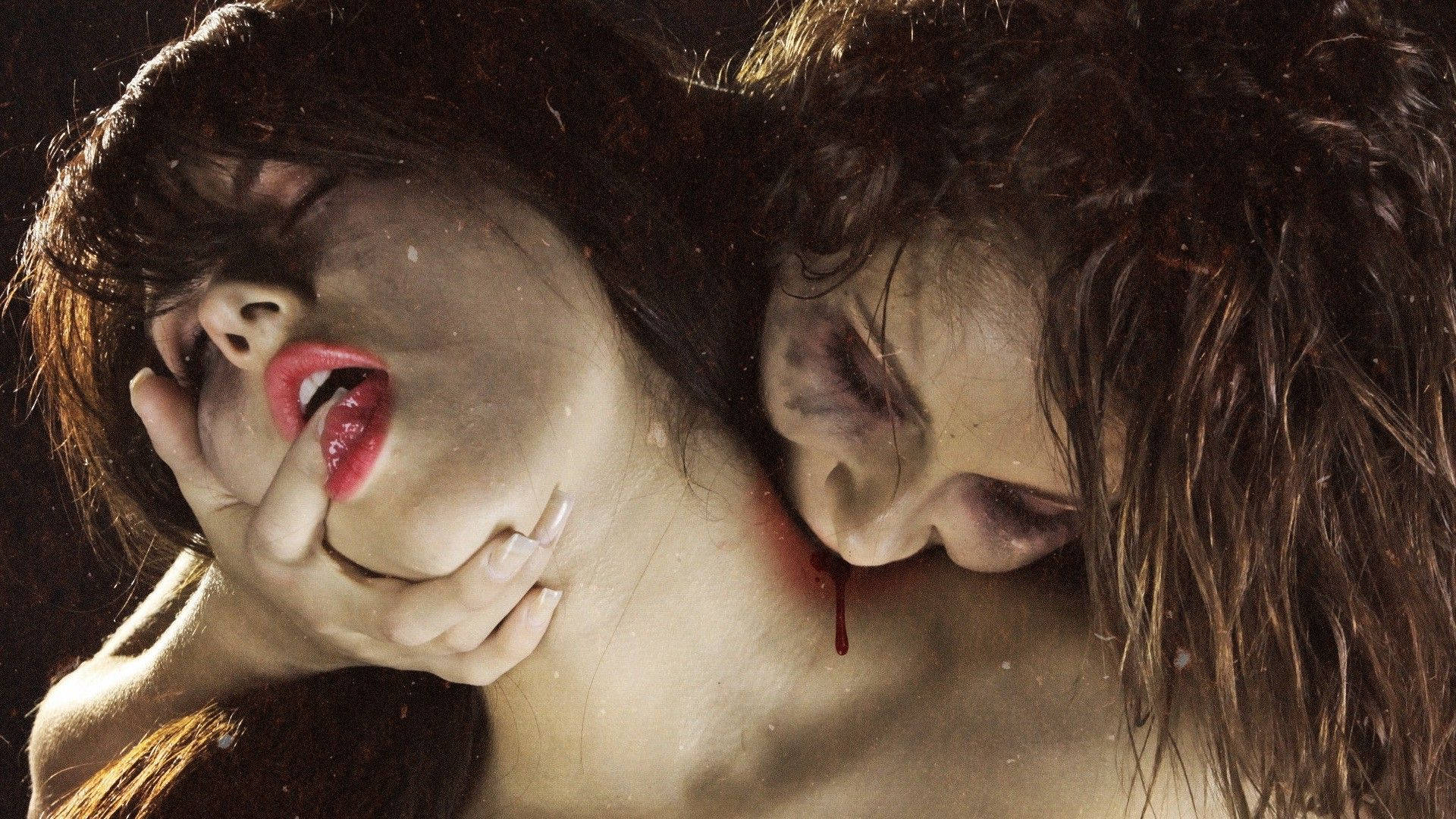 female vampire, girl, bloodied face, Full HD Desktop Wallpaper