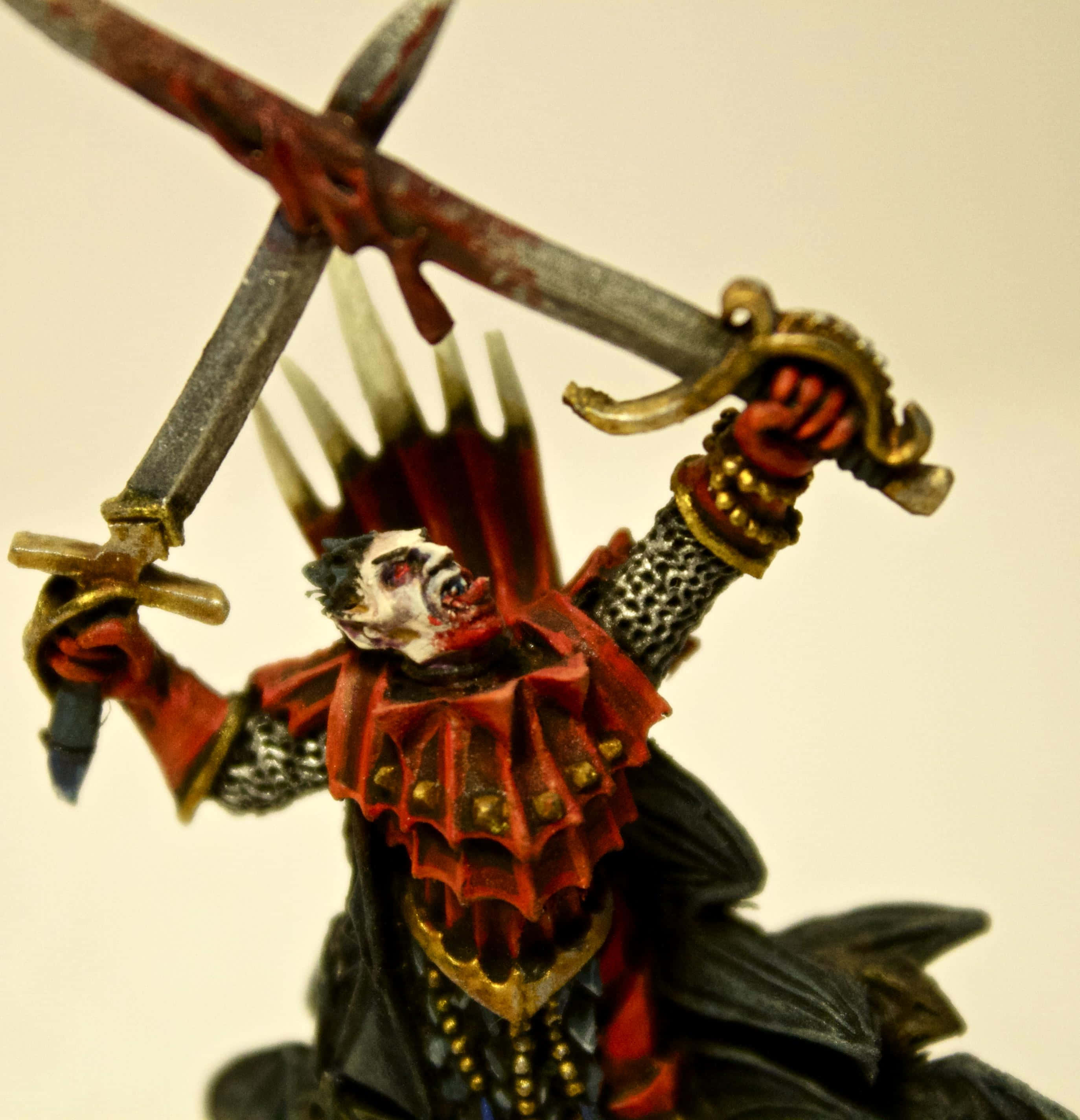 Vampire Lord, red and black armor, two swords, 2K Phone Wallpaper