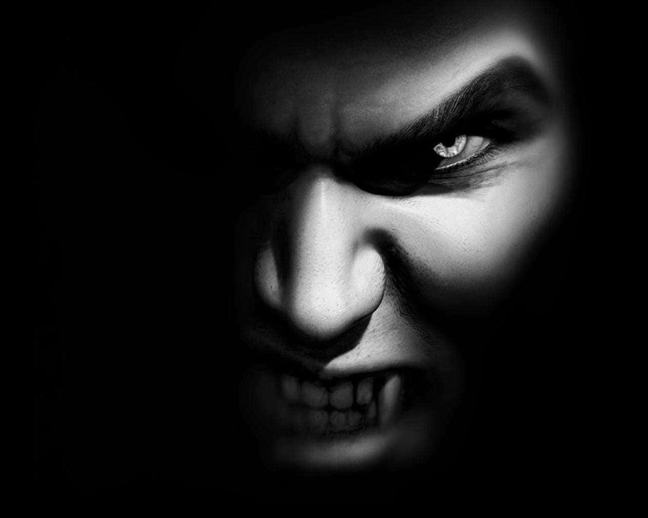 Dark Vampire, black and white, glowing eyes, HD Desktop Wallpaper