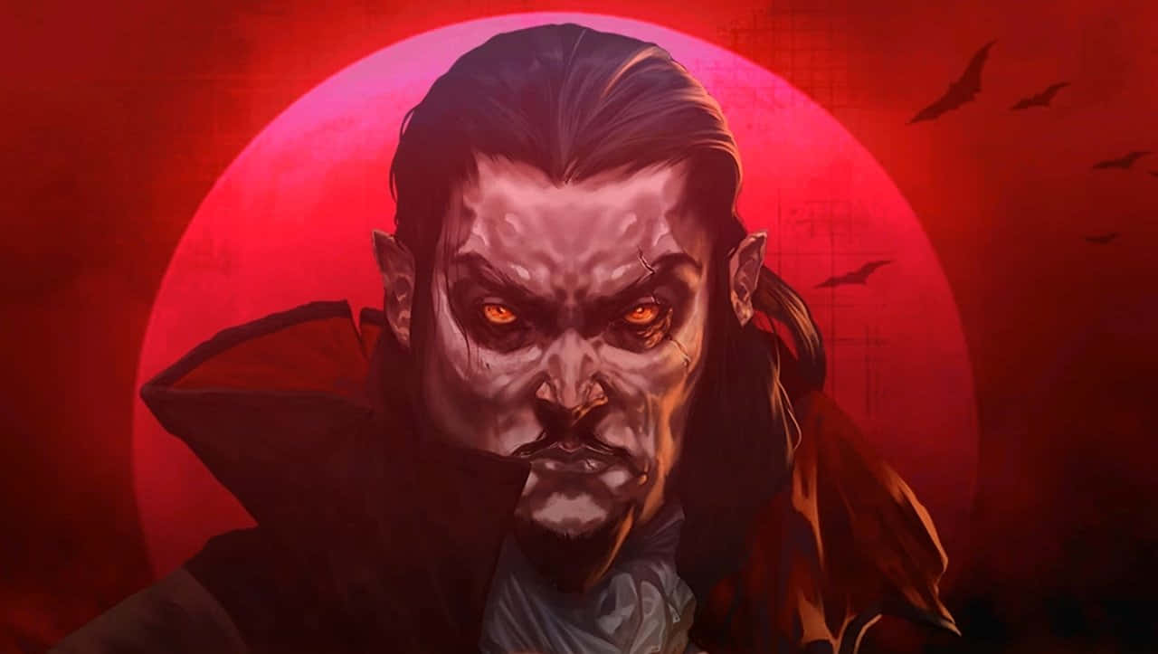 Vampire Lord, red moon, glowing orange eyes, HD Desktop Wallpaper