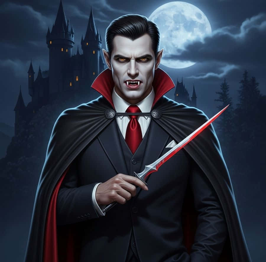 Vampire Lord, full moon, black suit, SD Desktop Wallpaper