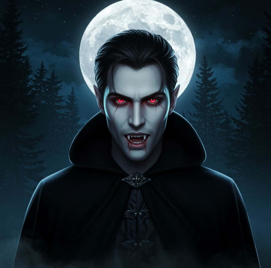 Vampire Lord, full moon, glowing red eyes, SD Desktop Wallpaper