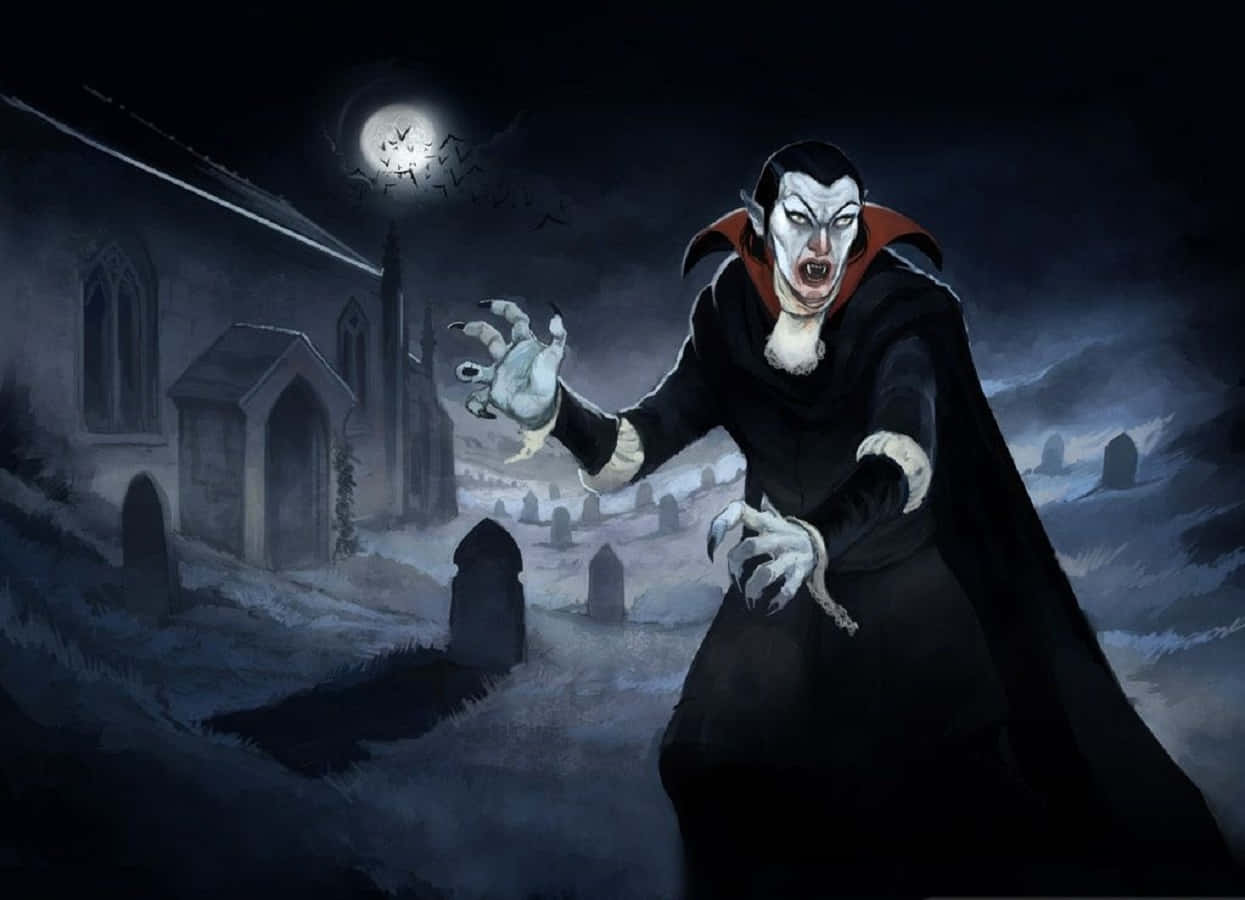 vampire, full moon, misty graveyard, SD Desktop Wallpaper