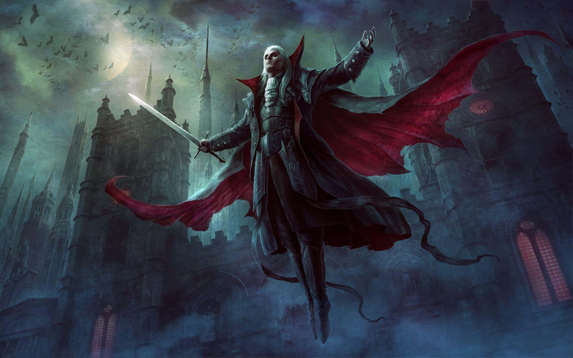 vampire, red cape, sword, Full HD Desktop Wallpaper