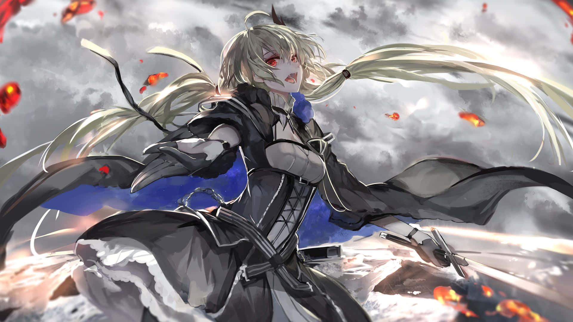 anime vampire warrior, silver-haired, red eyes, Full HD Desktop Wallpaper