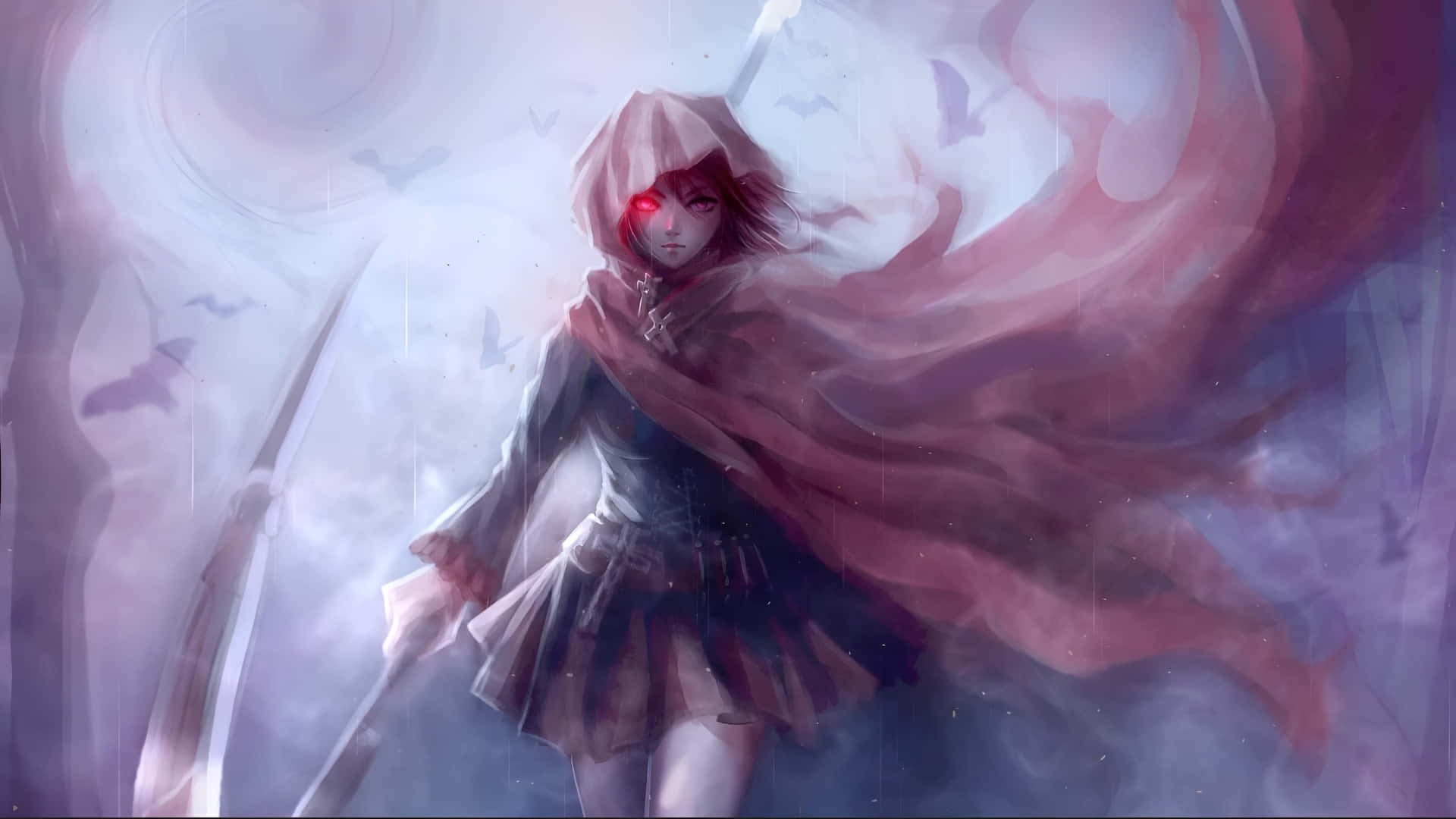 anime girl, glowing red eyes, sword, Full HD Desktop Wallpaper