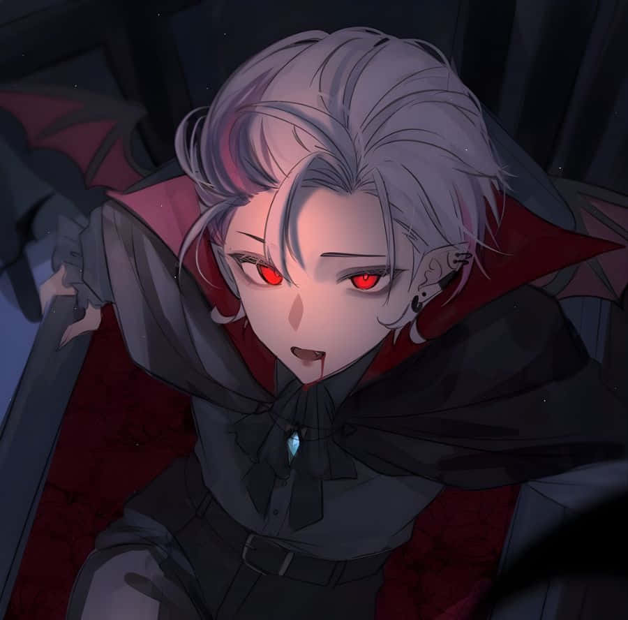 vampire anime, silver hair, glowing red eyes, SD Desktop Wallpaper