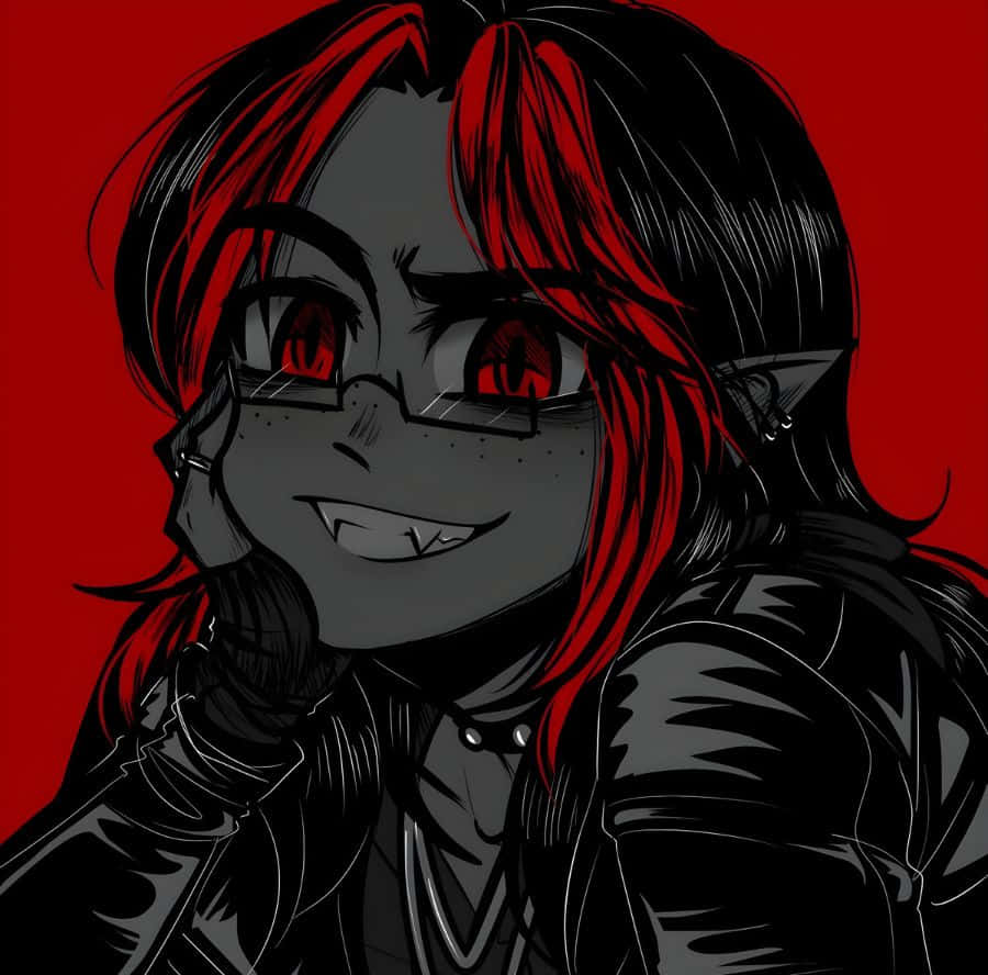 dark vampire anime pfp, red eyes, black hair streaked with red, SD Desktop Wallpaper