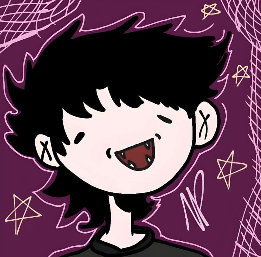 cute vampire cartoon pfp, black spiky hair, X-marked ears, SD Desktop Wallpaper