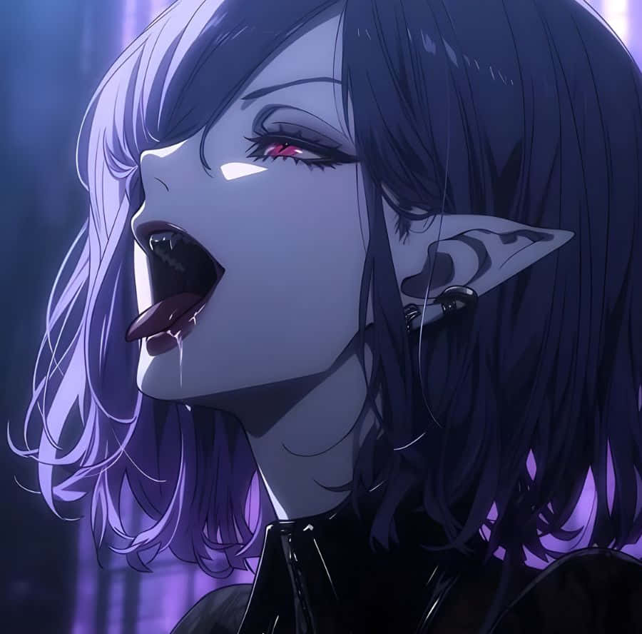 anime vampire girl, purple hair, red eyes, SD Desktop Wallpaper