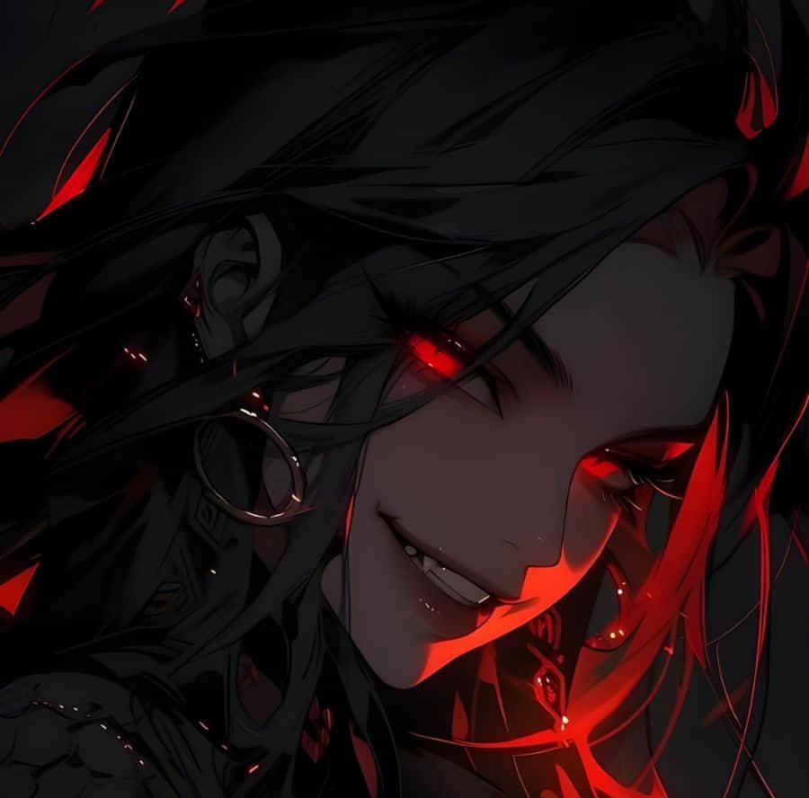 dark vampire anime pfp, glowing red eyes, black hair, SD Desktop Wallpaper