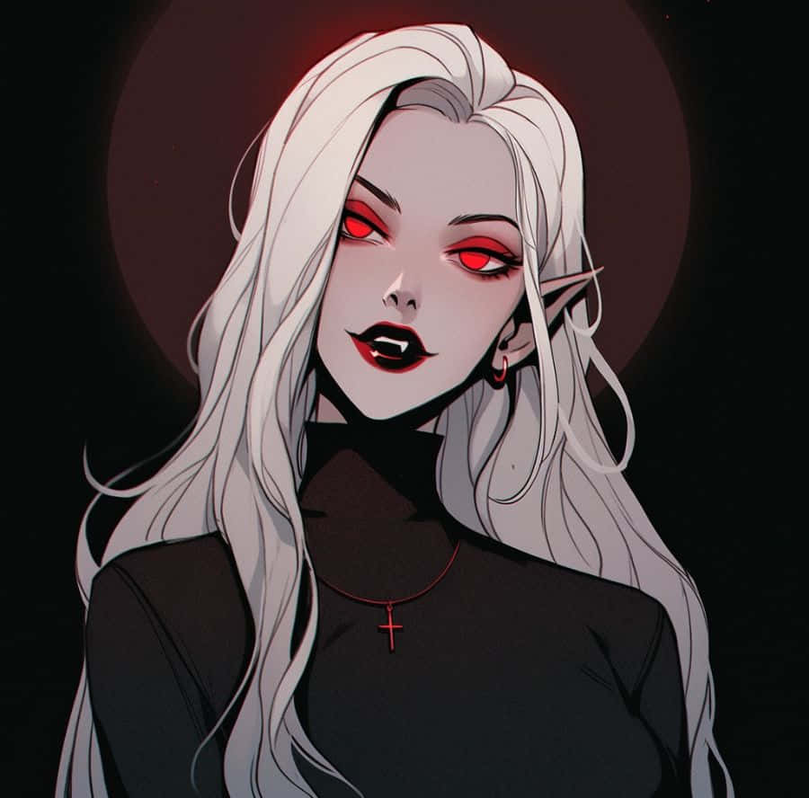 vampire pfp, red eyes, anime vampire woman, SD Desktop Wallpaper