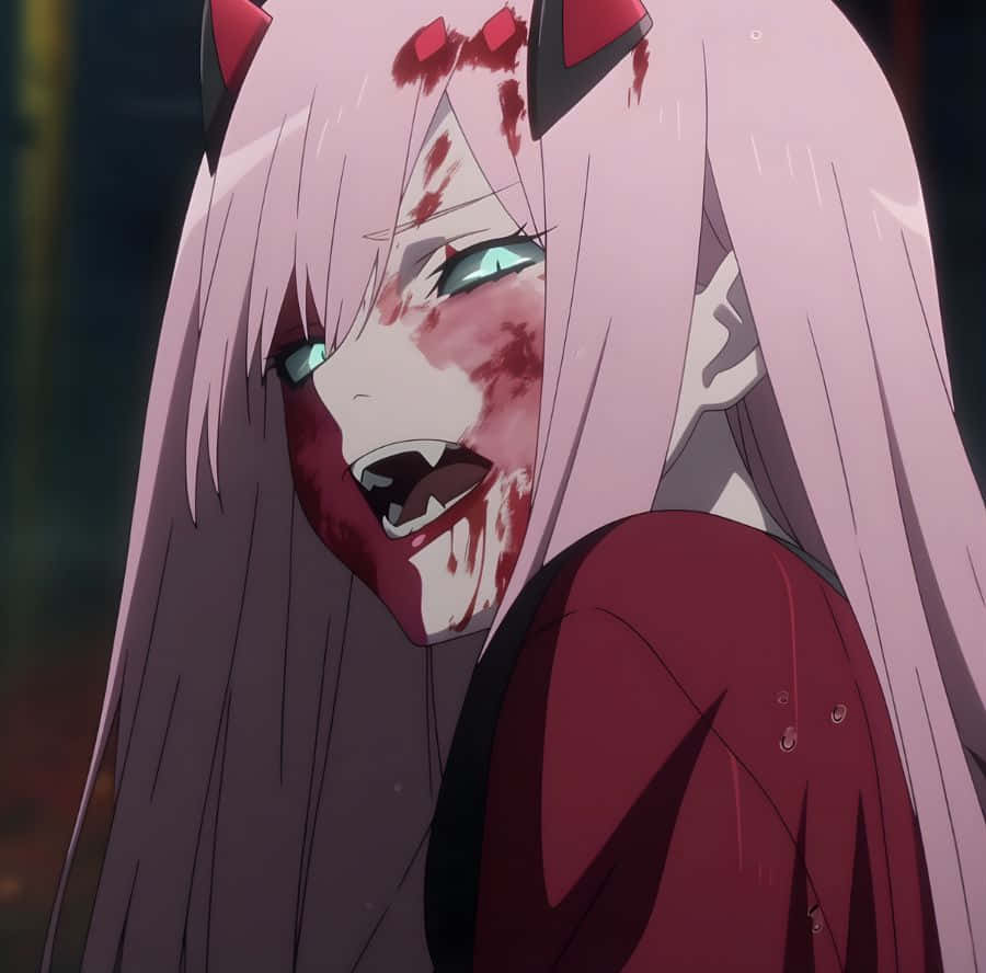 bloody vampire anime girl, pink-haired anime girl, red horns, SD Desktop Wallpaper