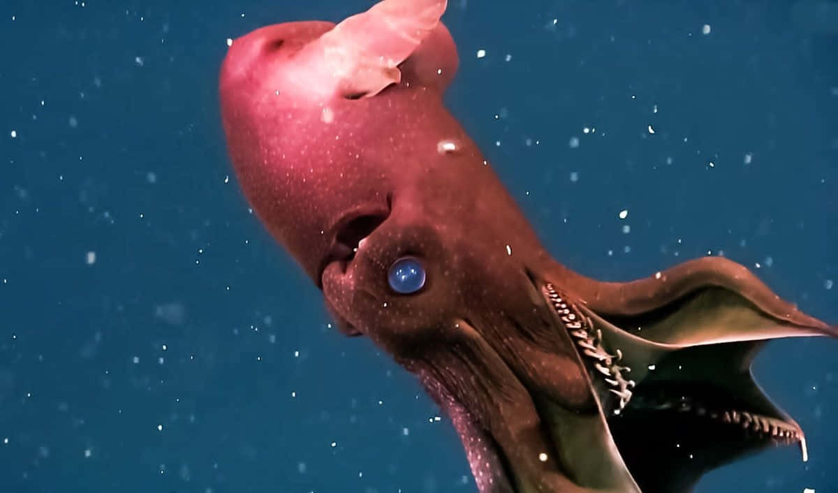 vampire squid, glowing blue eye, pinkish body, SD Desktop Wallpaper