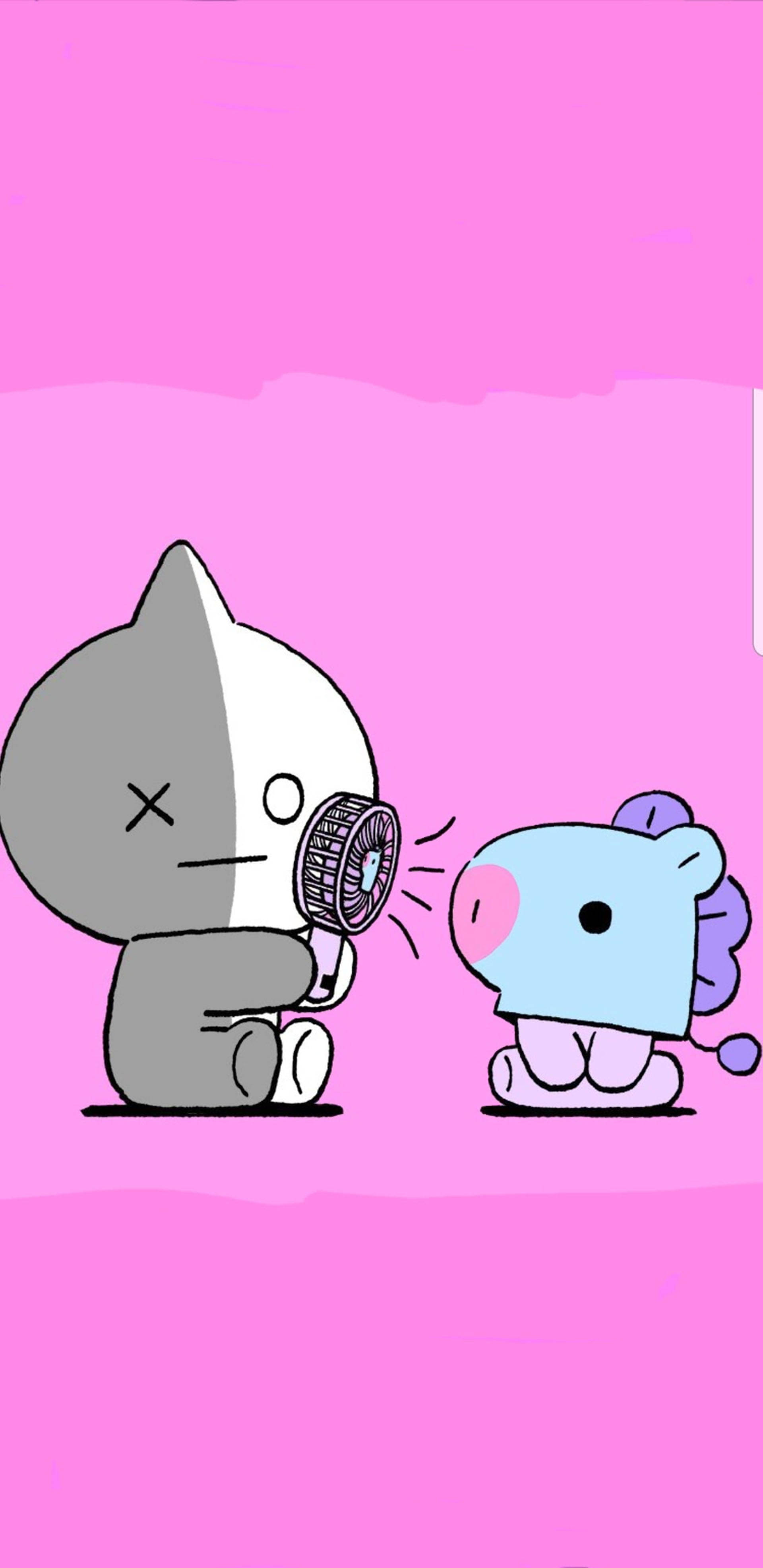 Van BT21, mang, gray and white cartoon cat, 4K Phone Wallpaper