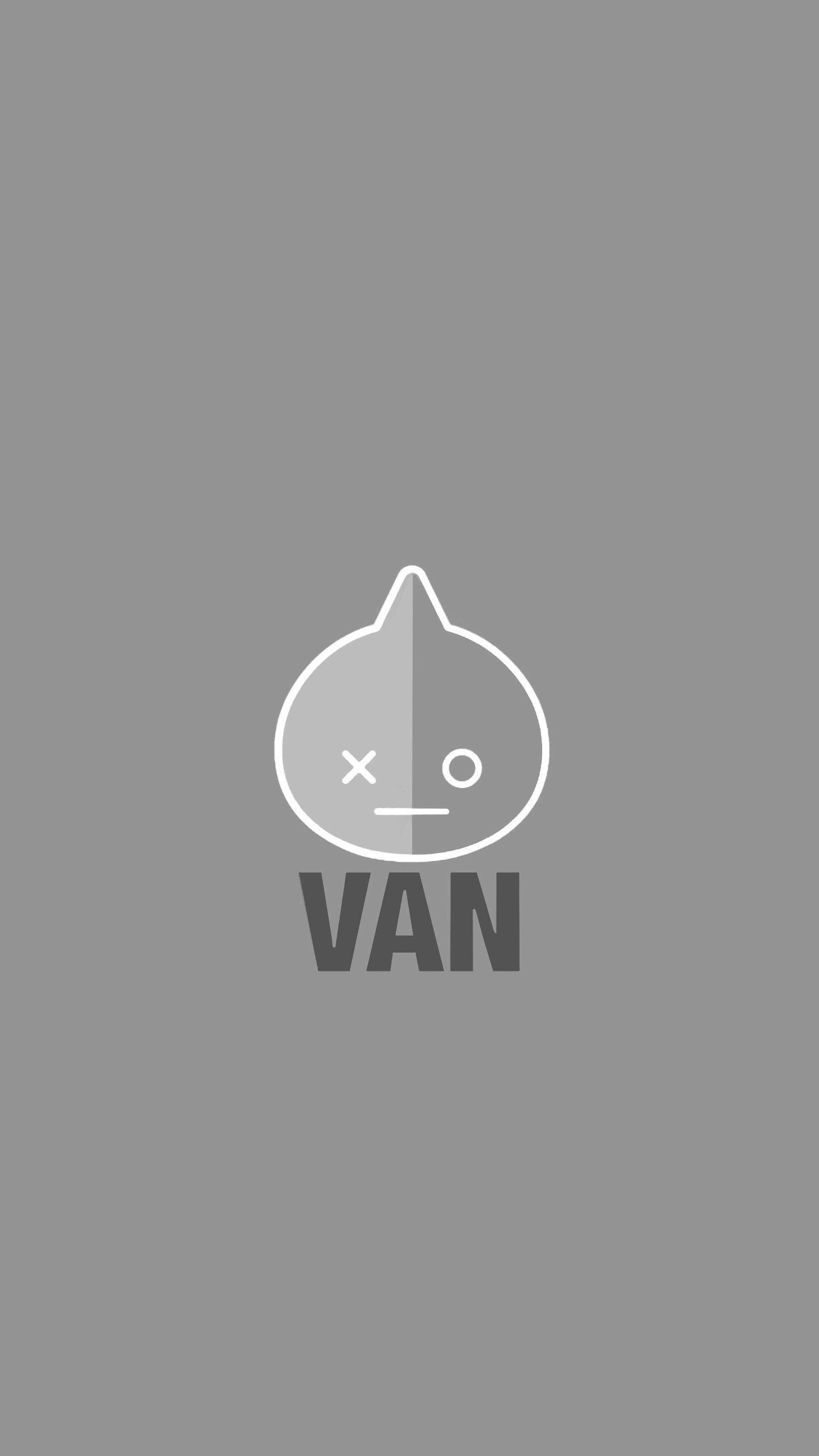 Van BT21, monochrome art, split-faced droplet character, 2K Phone Wallpaper